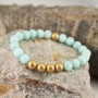 BN5299 Synthetic amazonite Stone beaded matte gold shell pearl elastic bracelet for women