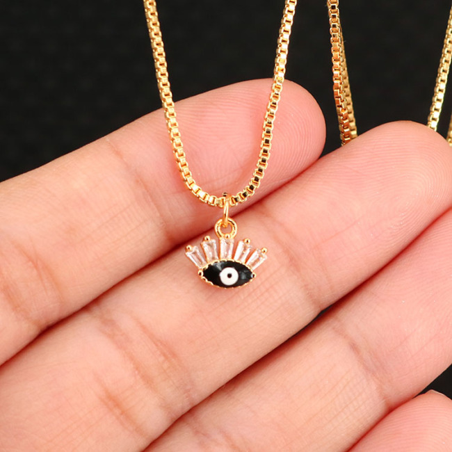 NZ1155 Chic Dainty Tiny Enamel Gold Plated Zircon Diamond CZ Micro Paved Evil Eyes Charm Chain Protection necklace