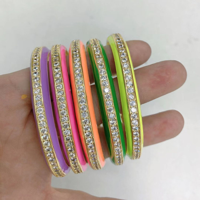 BC2033 Fashion Micro Pave CZ Enamel Neon Multicolor Colorful Cuff Bracelet Bangles for Women 2021