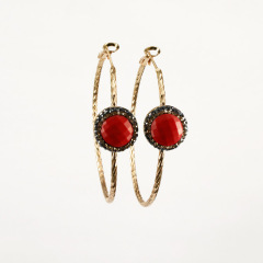 ER1016 Rhinestone Pave Gemstone Gold Hoop Earring for Women