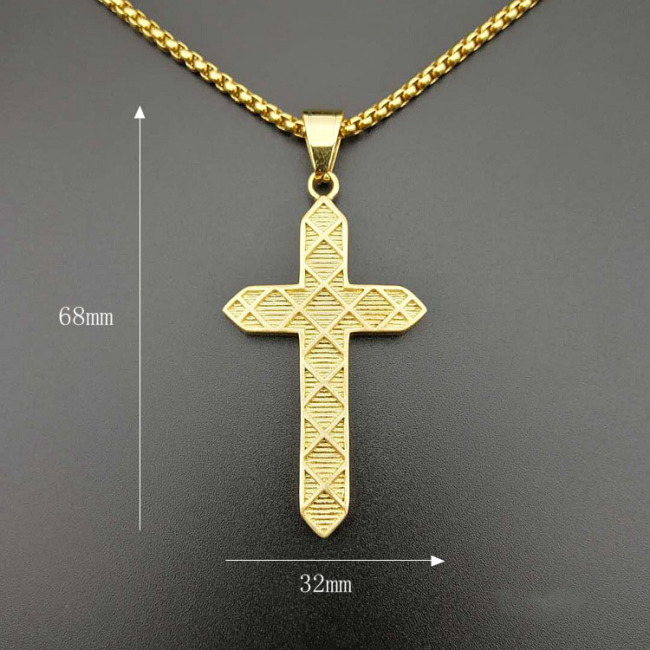 NS1148 fashion hiphop 18K gold plated stainless steel box chain necklace, charm stainless steel CZ cross pendant men necklace