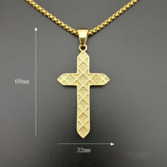 NS1148 fashion hiphop 18K gold plated stainless steel box chain necklace, charm stainless steel CZ cross pendant men necklace