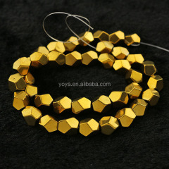 HB3415G Faceted gold hematite stone nugget beads