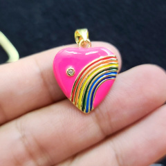 CZ8304 Wholesale enamel rainbow cz micro pave heart charm pendant,cubic zirconia diamond heart pendant
