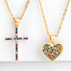 NZ1201 Jewelry Tiny Mini chain colored CZ diamond mirco pave cross heart charms Pendant Necklaces Initial jewelry for Women