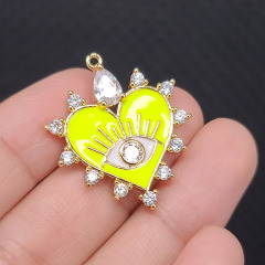 CZ8394 popular Gold Plated white Diamond CZ Evil Eye on Enamel Colored Heart Charm Pendants