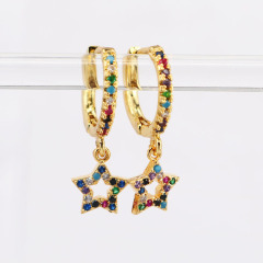 EC1491 Womans Fashion Rainbow Minimal CZ  Huggie Earrings, Women's Dainty CZ Micro Star Heart Skull Charm Hoop Earring