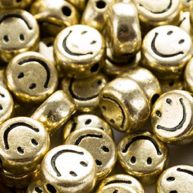 GP0949 Popular White  Flat plastic acrylic Antique Gold Silver Rainbow Enamel Smiley Face round disc beads for jewelry DIY