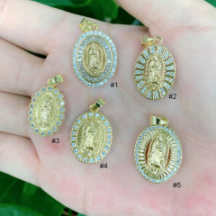 CZ8464 18k Gold Plated CZ Micro Pave Pink Virgin Mary Charm Pendants Our Lady Of Guadalupe Virgin Mary Charm Pendants