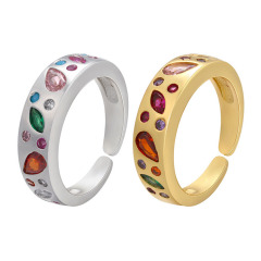 RM1234 metal brass colorful round oval CZ diamond pave adjustable cuff rings