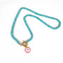 NN1140 Fashion Natural Turquoise Stone Heishi Beaded Gold Plated Stainless Steel Toggle Clasp Enamel Evil Eye Choker Necklace