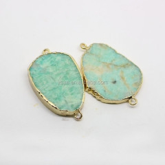 JF8552 Hot Sale Style Gold plated natural stone amazonite flat slice charm connectors