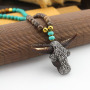 NE2355 Fashion handmade long natural stone beaded necklace with bull pendant charm