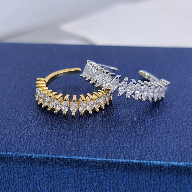 RM1293 New 18K Gold Plated Cubic Zirconia Diamond Micro Pave CZ  Marquise Tennis Eternity Open Rings For Women Ladies