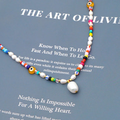 NP1002 Chic Bohemian Gold Rainbow Evil Eyes Beaded Pearl Statement Pendant Layering Necklace Jewelry