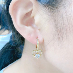 EC1729 2021 Womans Fashion Gold Plated Clear CZ Micro Pave Smiley Pearl Heart Cross Dangle Charm Huggie Earrings