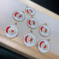 CZ8408 Gold Plated CZ diamond pave evil eyes moon multi colored enamel charms Pendant