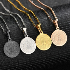 NS1124 Fashion Gold / Black / Steel/Rose Gold Coin Virgin Mary Pendant Necklace for Ladies,Blessed Mother Charm Women Necklace