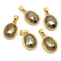 JF7281 New Dainty Faceted Natural Semiprecious Stone Round Pendants,Gold Bezel Faceted Gem Coin Pendant