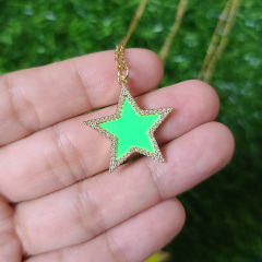 NZ1242 Chic Dainty Gold Enamel Neon CZ Paved Star Pendant Stainless Steel Chain Necklace for Ladies Women