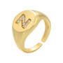RM1230 18K gold plated brass metal Delicate Diamond Cubic Zirconia Paved Letter Alphabet Initial Adjustable Finger Rings