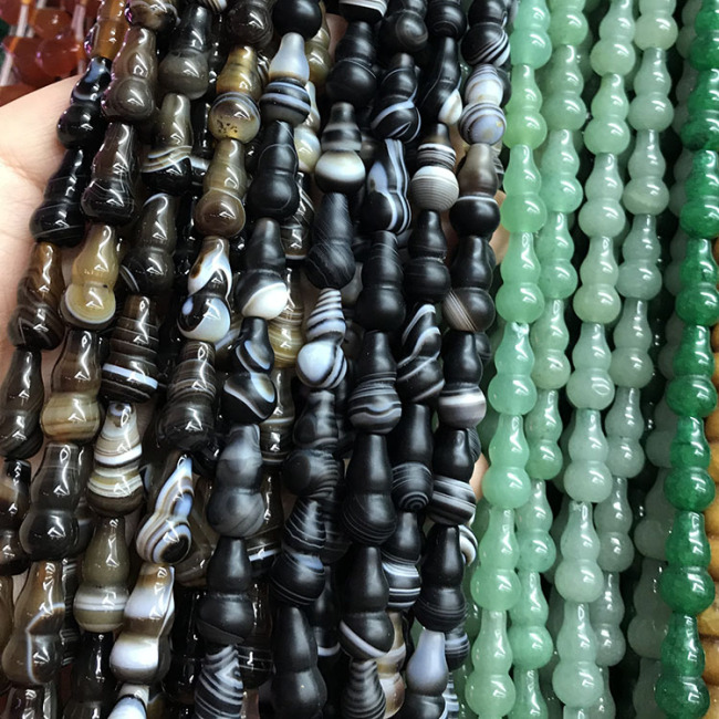 AB0823 Matte black brown striped agate gourd beads,vintage black banded agate gourd beads,mala focal beads