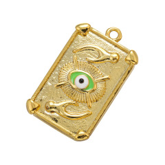 JS1616 18k Gold Plated Evil Eyes Hamsa Hand on Rectangle Medal Amulet Protection Charm Pendants