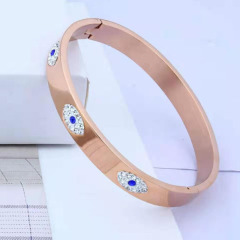 BS2037 High Quality Gold plated Stainless Steel Crystal Pave Evil Eyes Wrist Bracelet Bangle Jewelry for Women