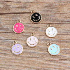 JS1532 Gold Plated Enamel Pastel Smile Smiley Happy Face Charm Pendants for Bracelet Necklace Earring Making Supplies