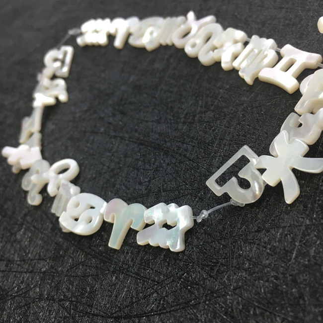 SP4195 Initial Jewelry Supplies Cabochons White Mother of Pearl Shell 26 Alphabet Letter Initial Charm Beads,zodiac sign charms
