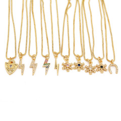 NZ1153 Chic Dainty Tiny Gold Plated Zircon Diamond CZ Micro Paved Lightning Snowflake Horseshoe Charm Chain necklace