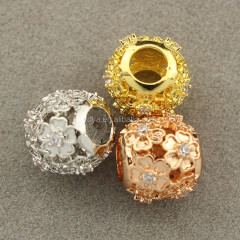 CZ6809 Wonderful rose gold flower bead with white CZ, CZ micro pave accessory, cubic zirconia supplies