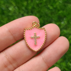 CZ8400 Gold Plated cz diamond pave Cross on Colorful enamel shield charms Pendant gift for lady