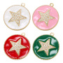 CZ7951 Chic Enamel Blue Red White Black CZ Micro pave Star Disc Pendants