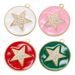 CZ7951 Chic Enamel Blue Red White Black CZ Micro pave Star Disc Pendants