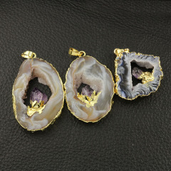 JF6993 Unique Raw Geoge Agate druzy pendant with amethyst,gold natural gemstone pendants for jewelry making