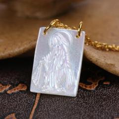 JF7294-1 White Mother of Pearl Shell Virgin Mary Rectangle Charm Pendants Necklace