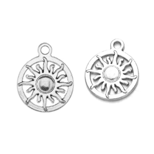 JS1325 Brand new round antique silver sun charms for jewelry making