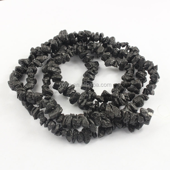 LB1052 Black volacanic lava small freeform nugget chips beads