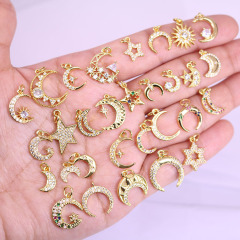 CZ8330 18K Gold Plated mini Pave CZ Star Moon Charm pendants , CZ Micro Pave Crescent Charms for Bracelet Earring Jewelry Making