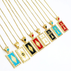 NZ1270 18K Gold Plated CZ Paved Enamel Rainbow Evil Eyes Cross Tarot Pendant Chain Necklace