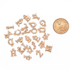 JS1309 Small Gold Silver Plated Rhinestone Crystal Pave Letter Initial Alphabet Charms