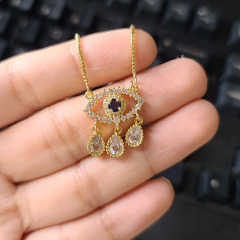 NZ1236 Fashion 18k Gold Plated CZ Pave Blue Turkish Evil Eye Pendant Chain Layering Protection Necklace