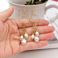 EP1006 Trendy stainless steel pearl women hoop earring ,fashion freshwater pearl ladies hook earring
