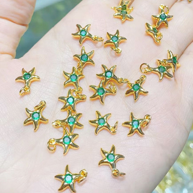 CZ8446 Chic mini minimalist gold plated micro pave cz starfish fish crescent moon and star celestial charms pendants
