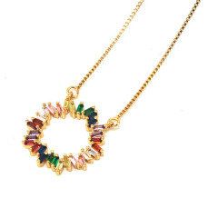 NZ1301 18k gold plated Rainbow Colorful Cubic Zirconia Crystal CZ Baguette Bar Circle Pendant Choker Necklace for Women Ladies