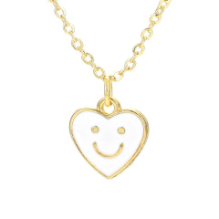 NM1193 2021 Fashion Popular Jewelry Mini Gold Enamel Square Heart Smile Happy Face Smiley Pendant Stainless Steel Chain Necklace