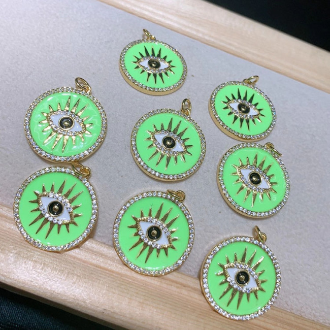 CZ8405 18k Gold Plated brass cz diamond pave rainbow enamel evil eyes charms Pendant
