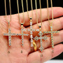 NS1082 High Quality Diamond Christian Religion Jewelry Gold Plated Stainless Steel Chain CZ Micro Pave Cross Pendant Necklace