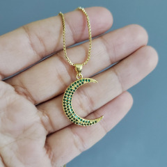 NZ1179 New Gold plated Diamond Jewelry Chic Cubic Zirconia CZ Micro Pave Crescent Moon Pendant Chain Necklace